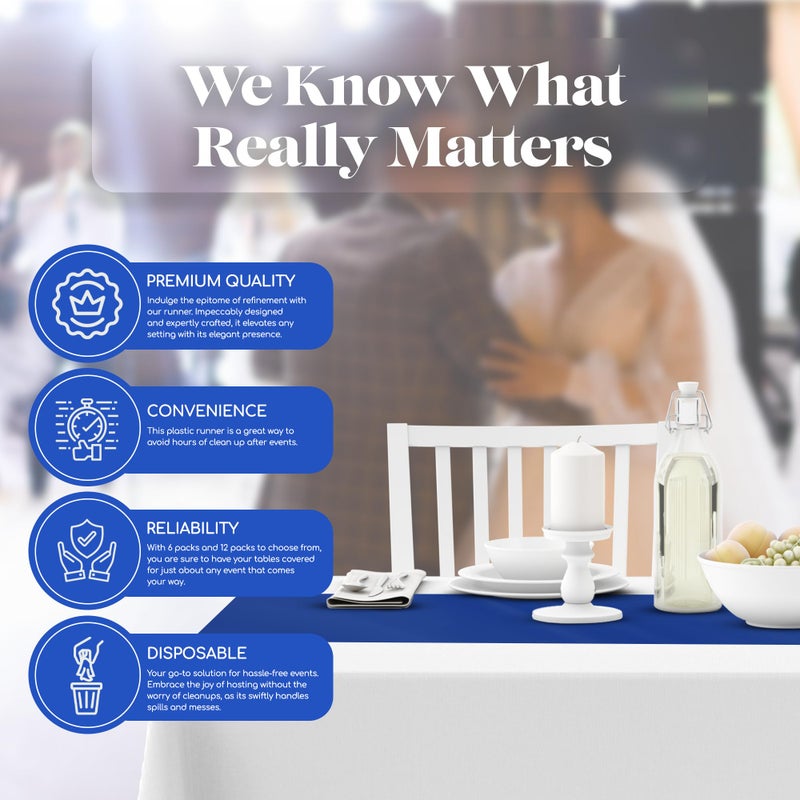 Grandipity Blue 6 Pack Premium Disposable Plastic Table Runner 14 x 108 Inch. Table Runner for Dinner Parties & Events by Grandipity - Image 4